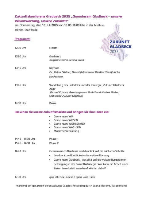 Programm Gladbecker Zukunftskonferenz 100725